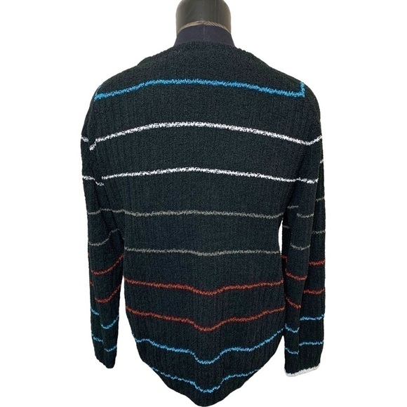 OCEAN Earth Cozy Oversized Black Stripes Chenilles Knit Wool Blend Sweater XL - Picture 3 of 10